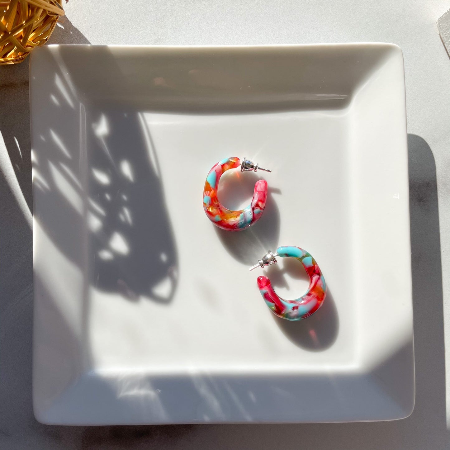 Juicy Hoop Collection | Chunky Thick Hoops Tortoise Shell Acetate Resin Statement Earrings 925 Sterling Silver Posts