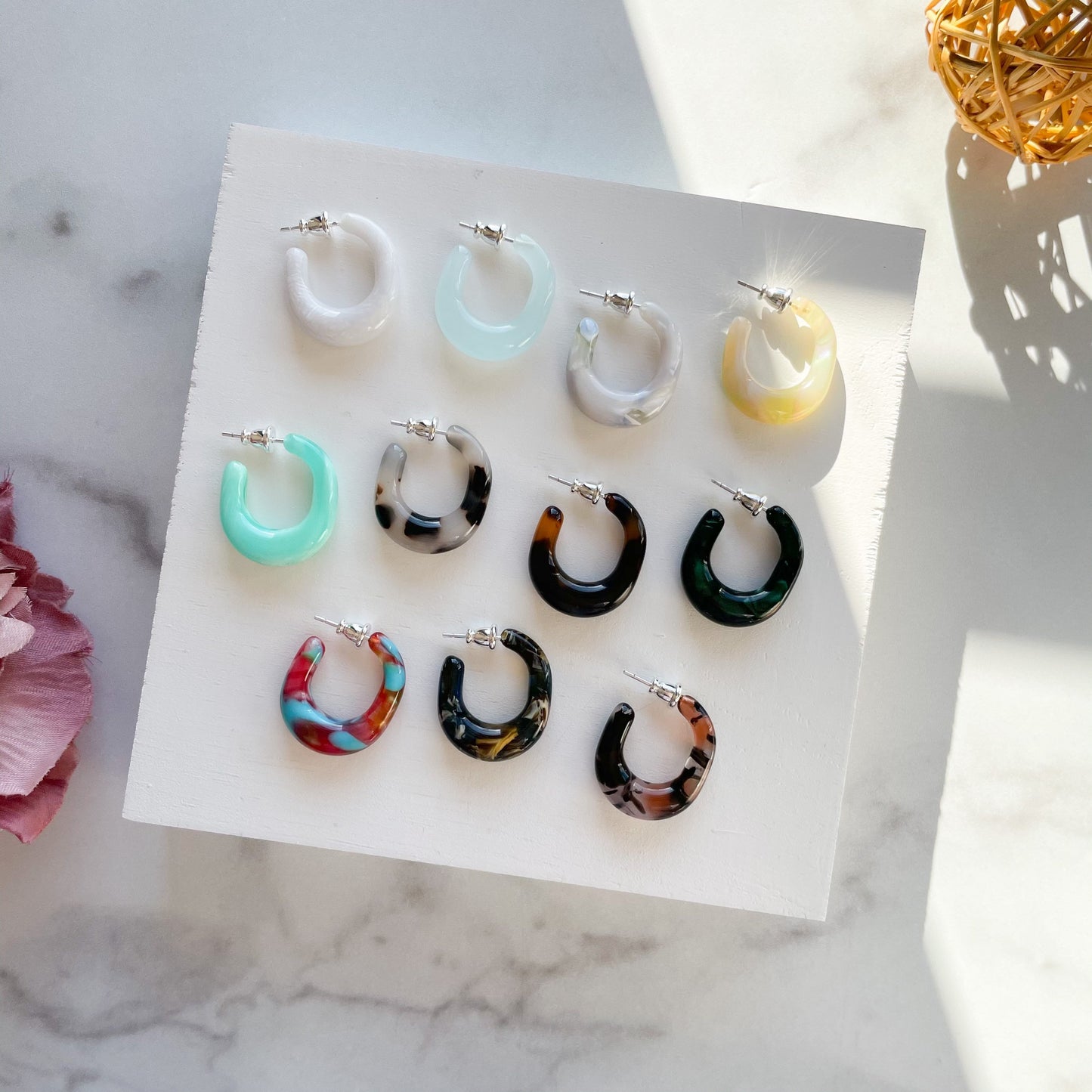Juicy Hoop Collection | Chunky Thick Hoops Tortoise Shell Acetate Resin Statement Earrings 925 Sterling Silver Posts