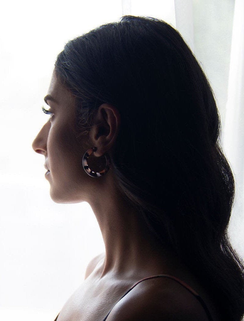 35mm Round Hoops in Dew Drop | Green Thick Chunky Hoop Earrings Cellulose Acetate Colorful Statement 925 Sterling Silver Posts