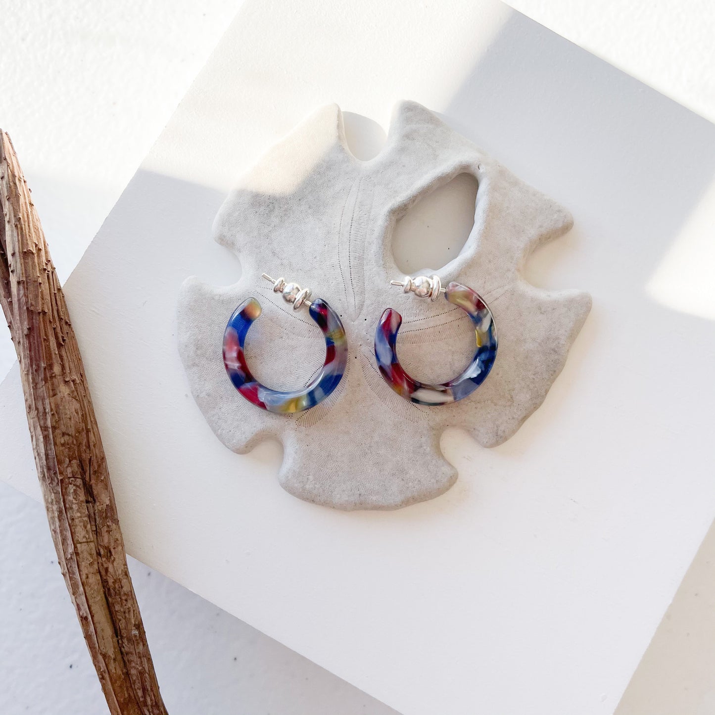 Ultra Mini Hoops in Stained Glass| Colorful Stained Glass Window Art Hoop Earrings Cellulose Acetate 925 Silver Posts