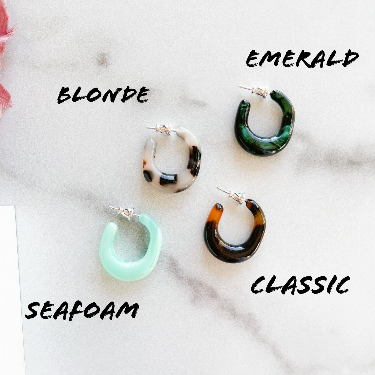 Juicy Hoop Collection | Chunky Thick Hoops Tortoise Shell Acetate Resin Statement Earrings 925 Sterling Silver Posts
