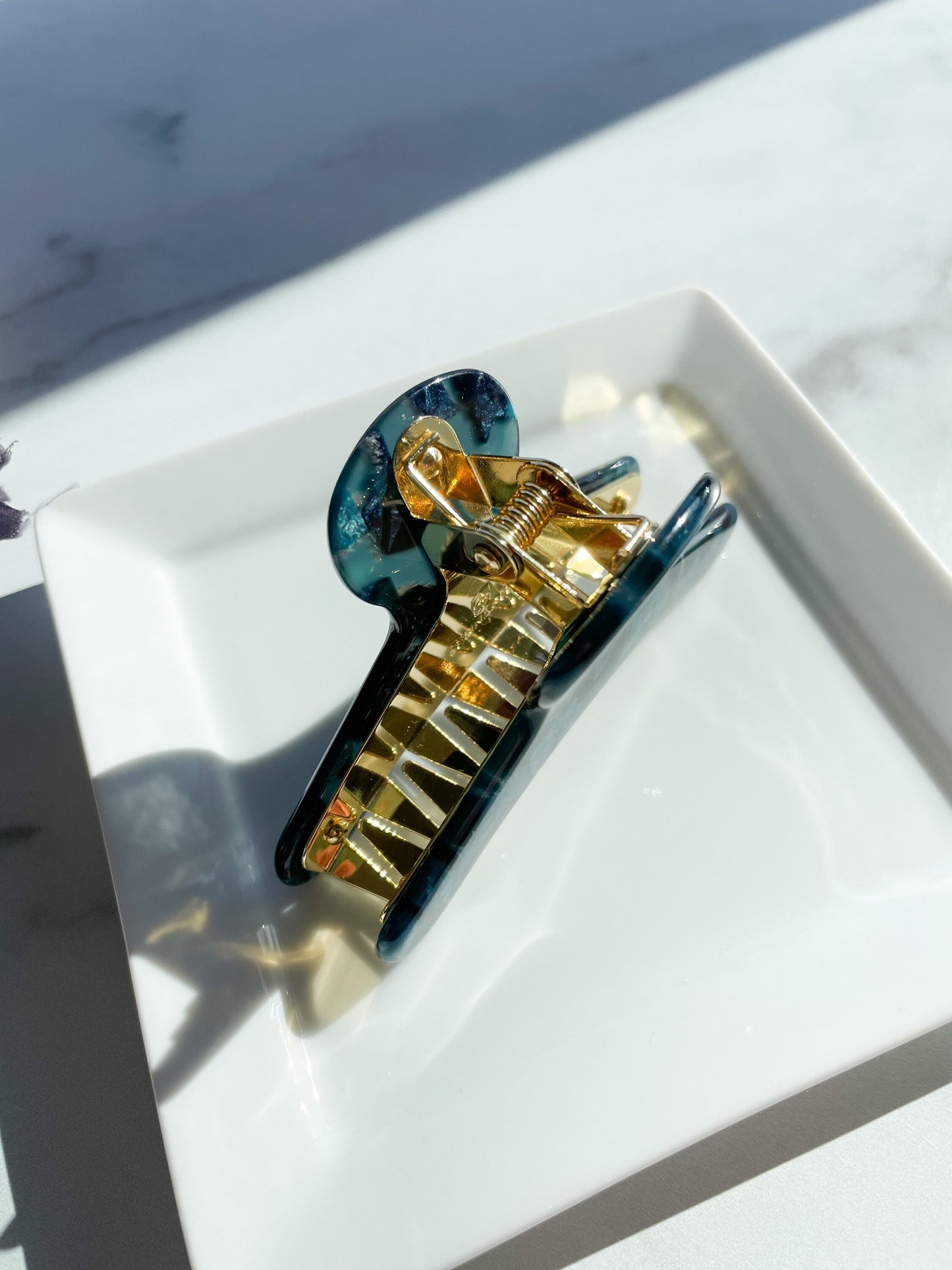 French Hair Claw in Cerulean | Blue Teal Ocean Resin Cellulose Acetate Hair Jaw Clip Stainless Steel