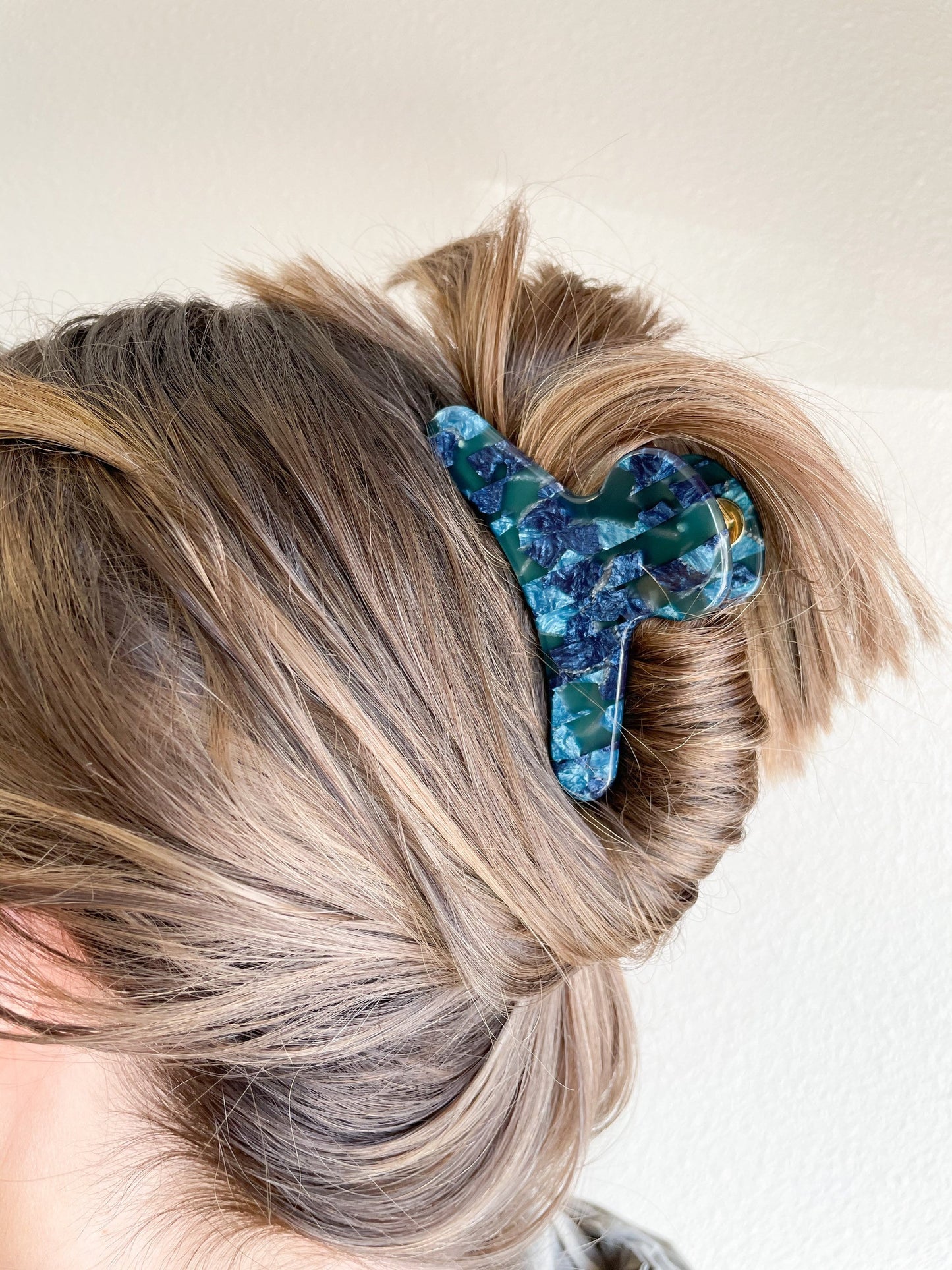 French Hair Claw in Cerulean | Blue Teal Ocean Resin Cellulose Acetate Hair Jaw Clip Stainless Steel