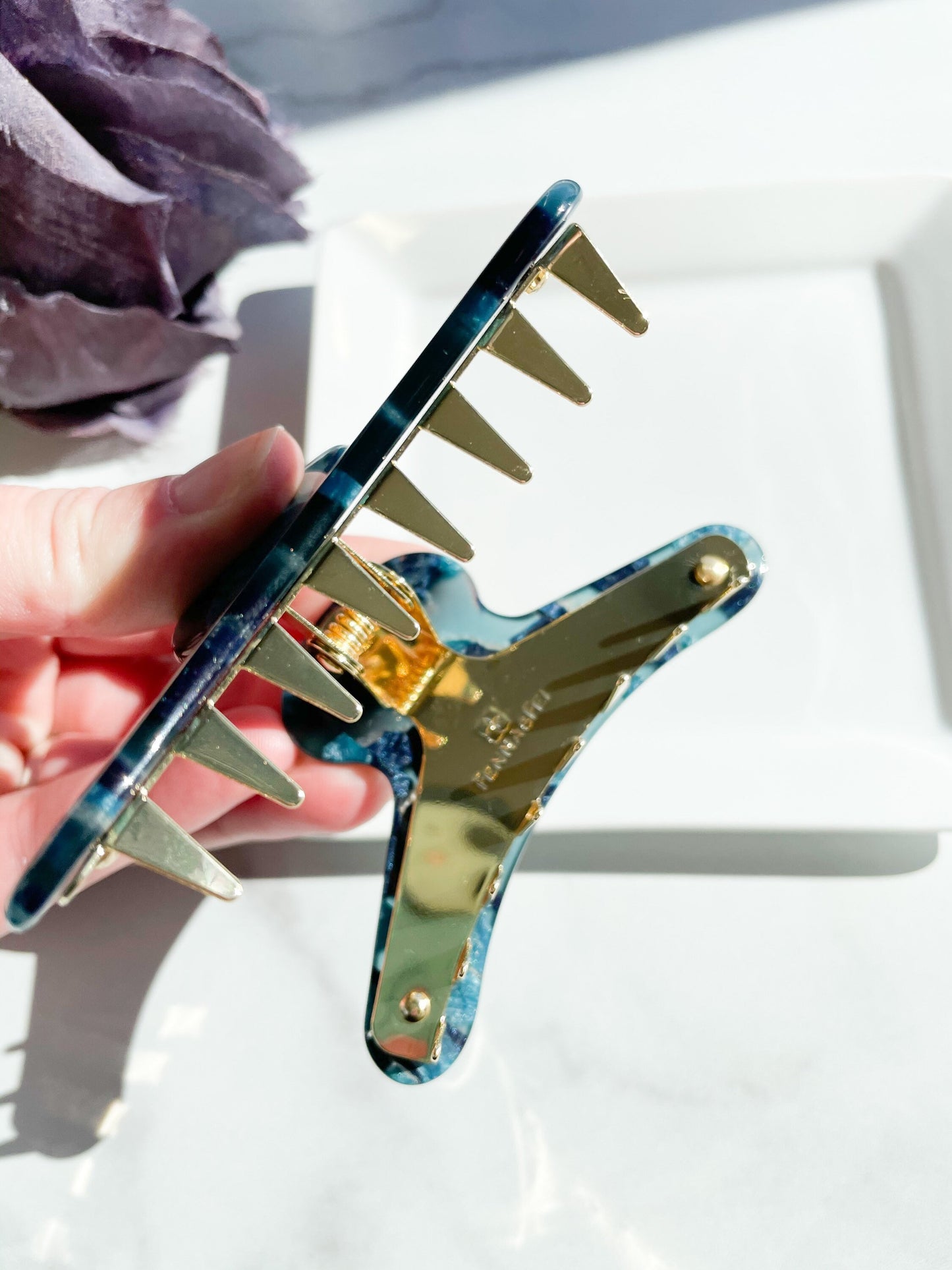 French Hair Claw in Cerulean | Blue Teal Ocean Resin Cellulose Acetate Hair Jaw Clip Stainless Steel