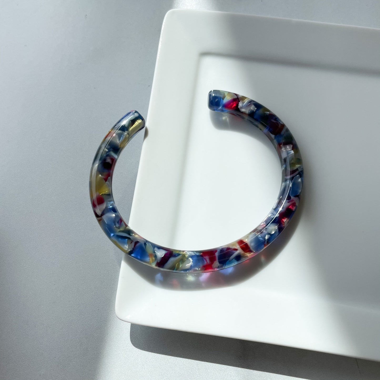Lush Bangle Cuff in Stained Glass | Cellulose Acetate Colorful Red Blue Yellow Glass Thick Bangle Bracelets
