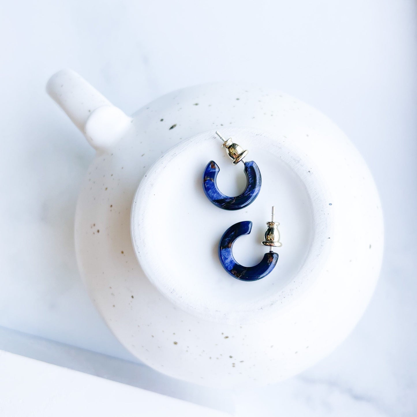 Huggie Hoops In The Canyon Collection | Cellulose Acetate Resin Gemstone Hoop Earrings 925 Sterling Silver Posts