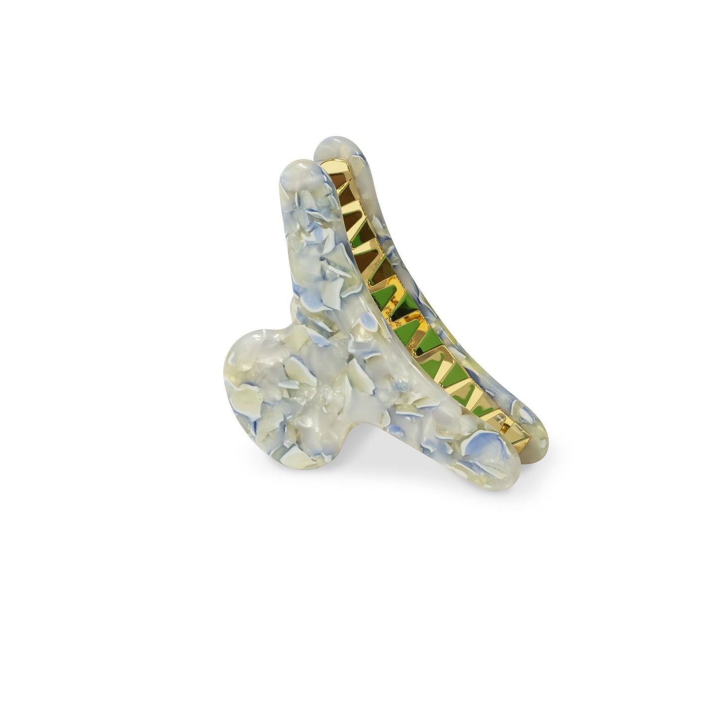 French Claw in Ajisai | Blue White Floral Hydrangea Acetate Hair Clip Gold Strong Stainless Steel