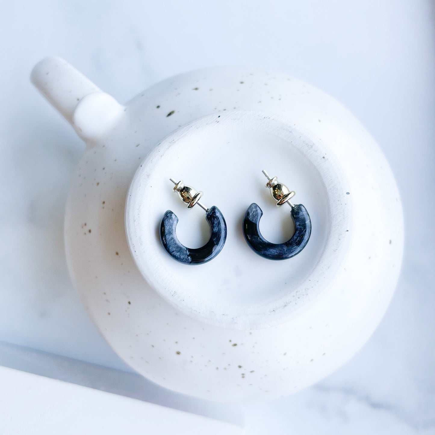 Huggie Hoops In The Canyon Collection | Cellulose Acetate Resin Gemstone Hoop Earrings 925 Sterling Silver Posts