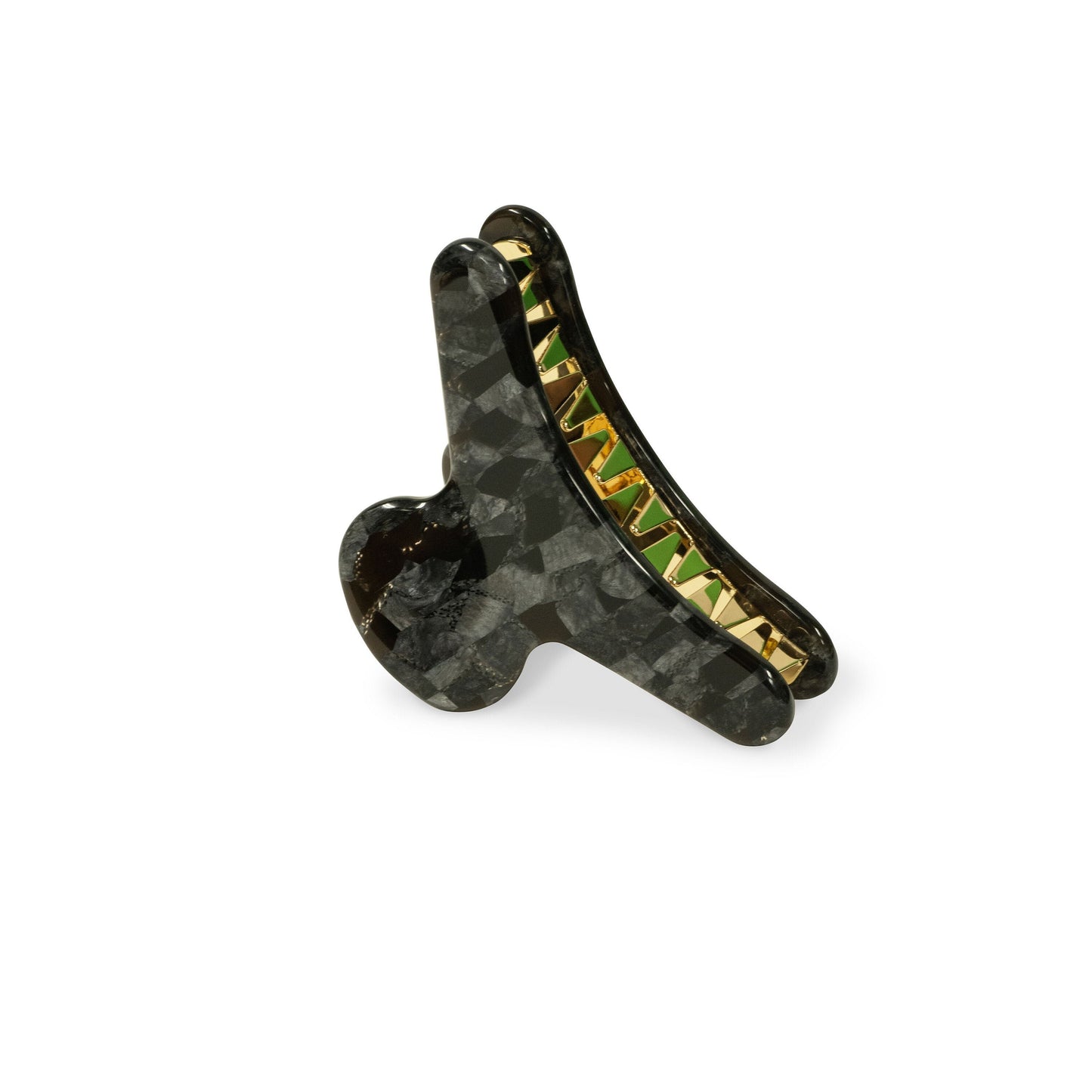 French Claw in Pebble | Black Gray Mottled Mosaic Acetate Hair Claw Clip Stainless Steel