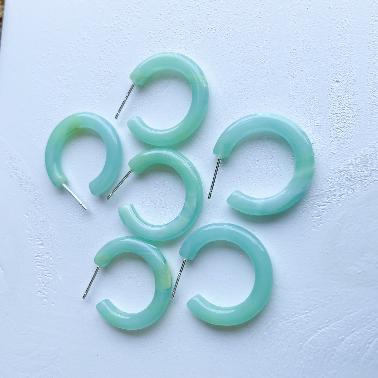 Ultra Mini Hoops in Jadeite | Small Acetate Green Blue Teal Jade Hoop Earrings 925 Silver Posts