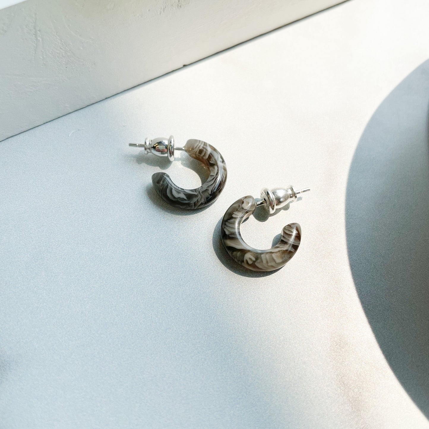 Huggie Hoops in Granite | Tiny Small Gray Stone Hoop Earrings 925 Sterling Silver Posts