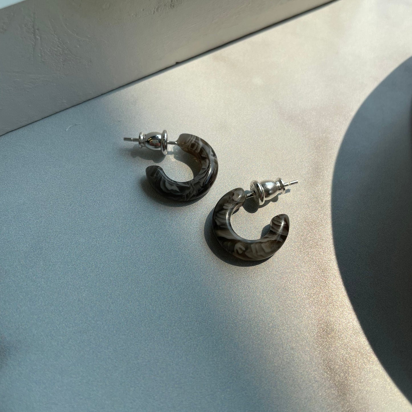 Huggie Hoops in Granite | Tiny Small Gray Stone Hoop Earrings 925 Sterling Silver Posts