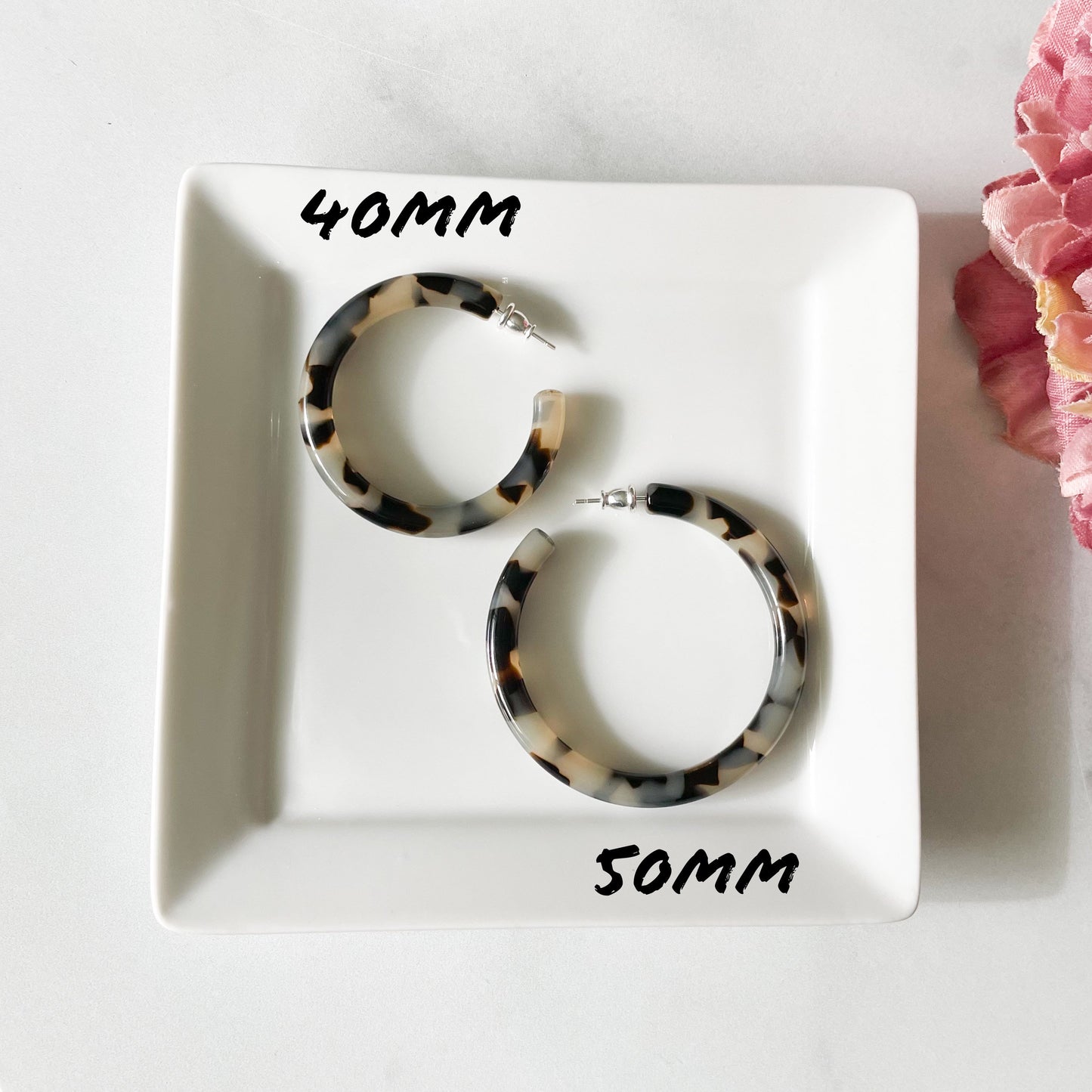 Certified Biodegradable Round Hoops in Blonde Tortoise Shell | Italian Acetate Statement Hoop Earrings S925 Silver Posts