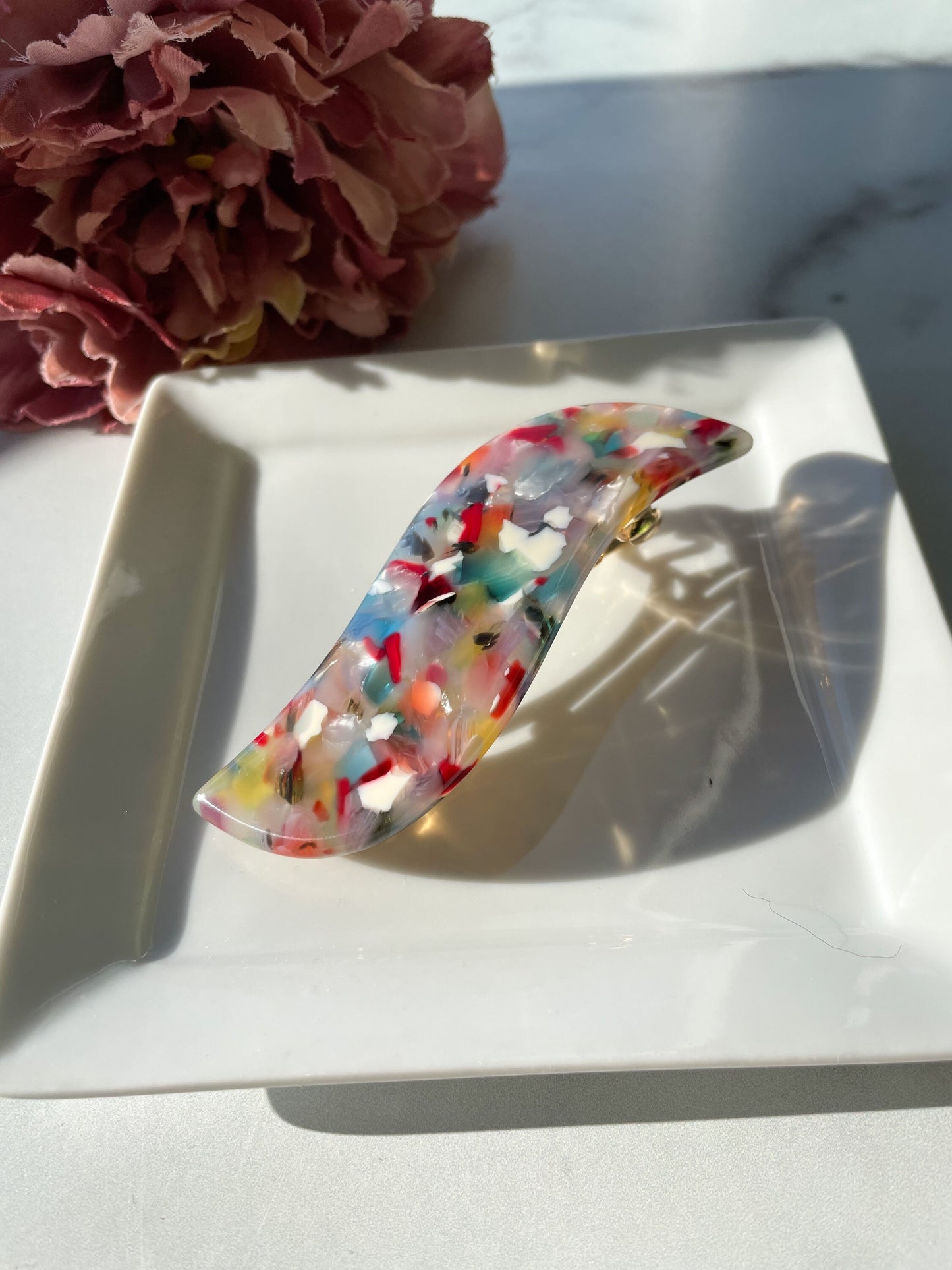 Wave Barrette in Rainbow | Colorful Paint Multi Colored French Barrette Snap Hair Clip Non Slip