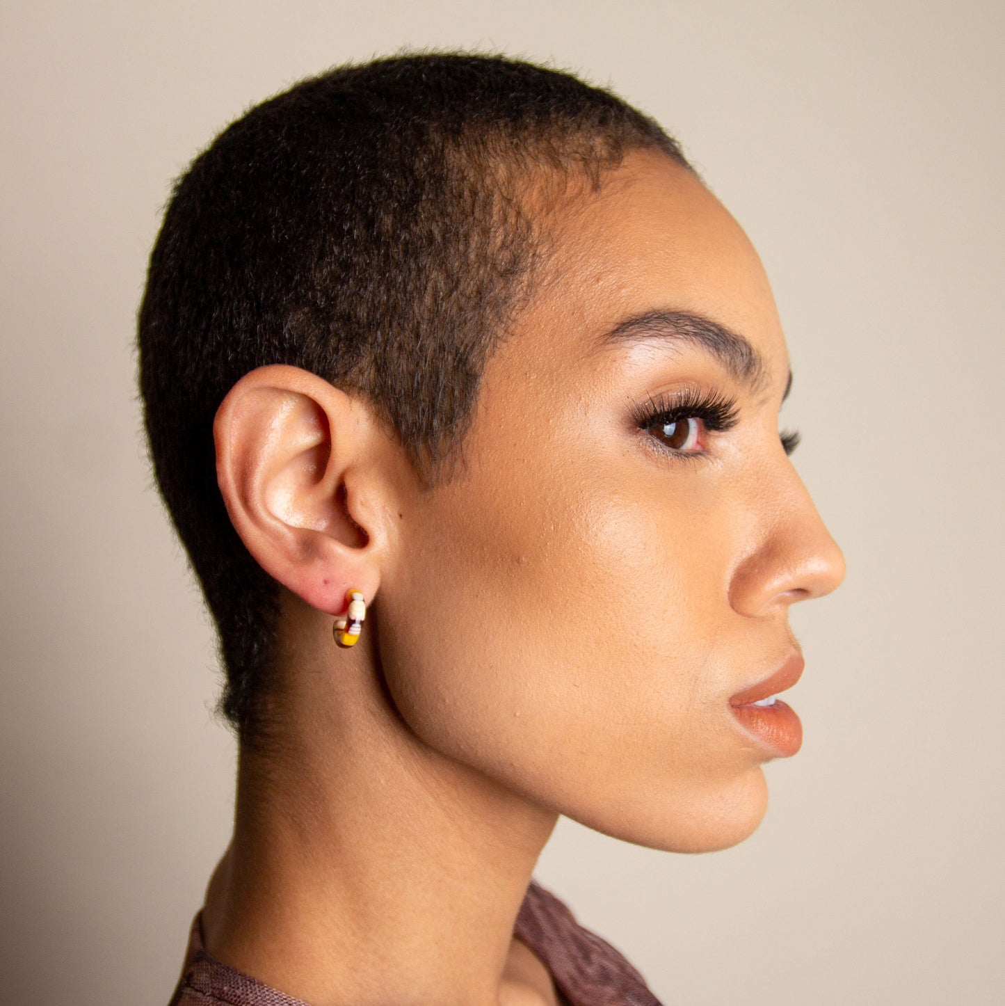 Huggie Hoops in Tetris | Tiny Small Orange and White Checkered Hoop Earrings 925 Sterling Silver Posts