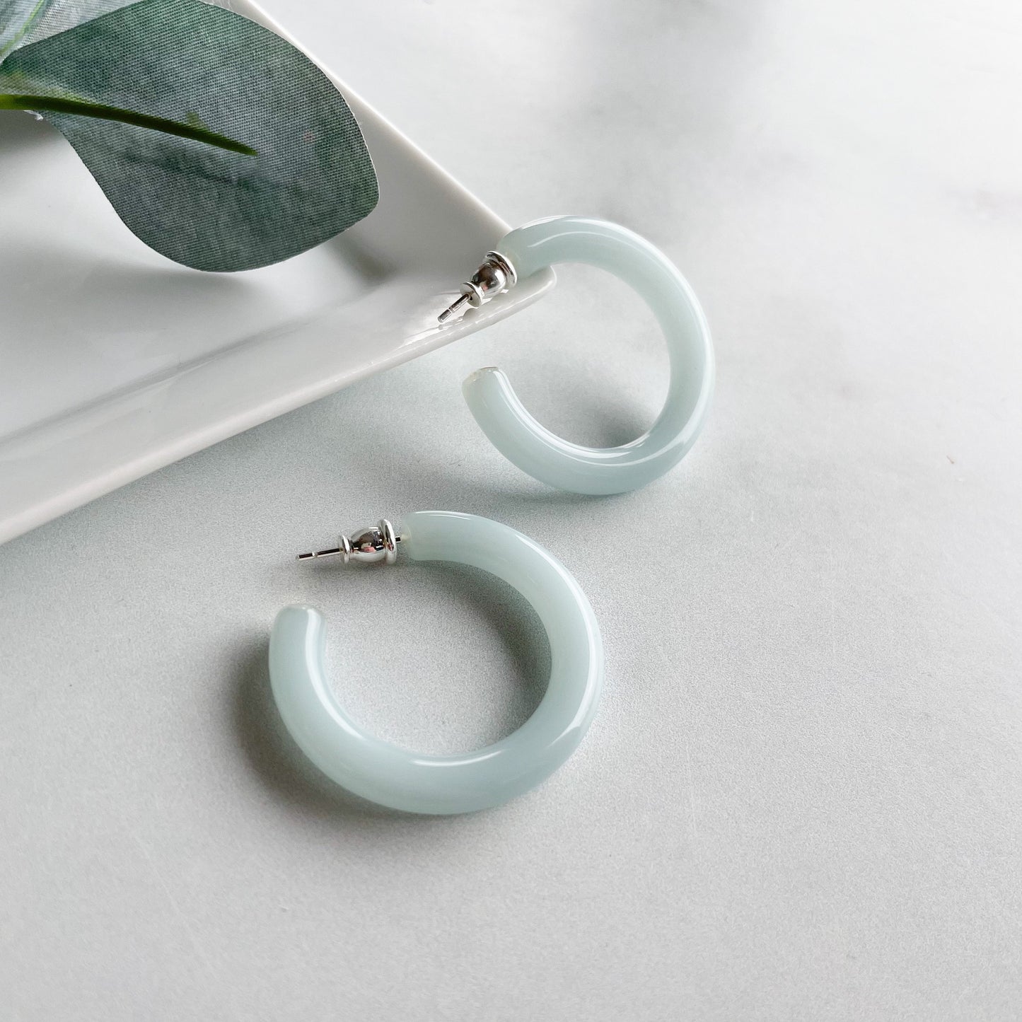 35mm Round Hoops in Robins Egg | Thick Chunky Light Blue Hoop Earrings Cellulose Acetate Statement 925 Sterling Silver Posts
