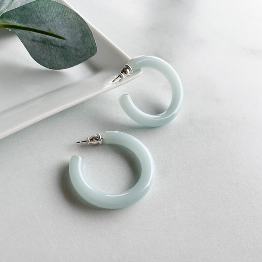 35mm Round Hoops in Robins Egg | Thick Chunky Light Blue Hoop Earrings Cellulose Acetate Statement 925 Sterling Silver Posts