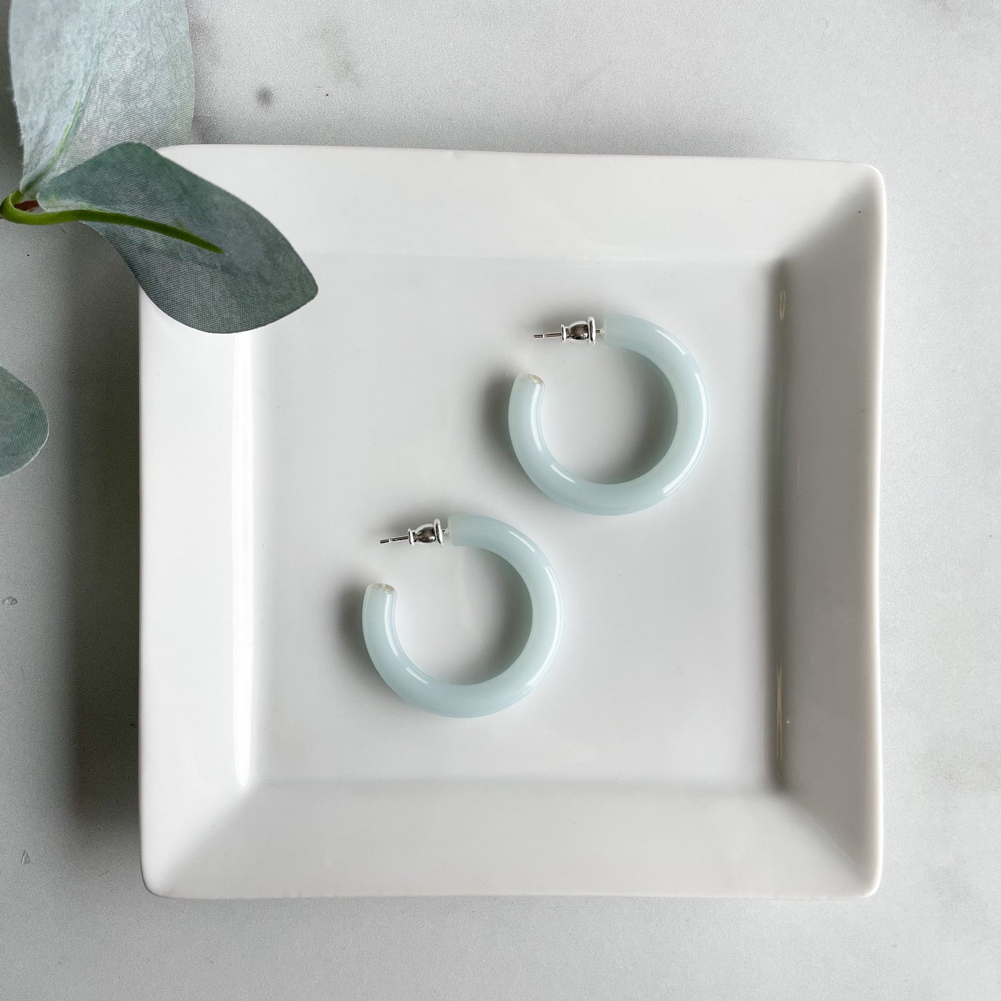 35mm Round Hoops in Robins Egg | Thick Chunky Light Blue Hoop Earrings Cellulose Acetate Colorful Statement 925 Sterling Silver Posts