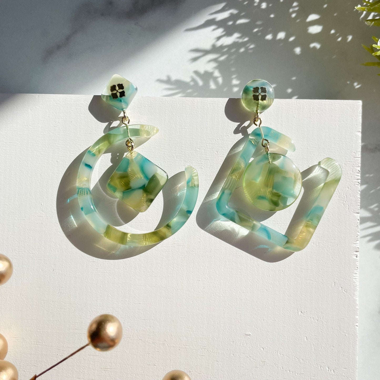 Spell Book Dangles| Mismatched Circle Diamond Italian Acetate Statement Drop Earrings 925 Sterling Silver Posts