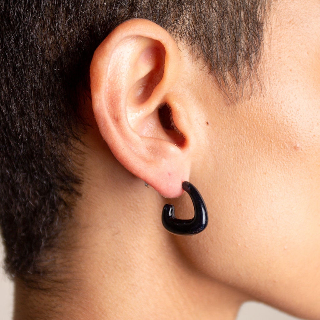 Trinity Hoops in Angel Wing | Cream Swirl Geometric Triangle Hoop Earrings Sterling Silver Posts