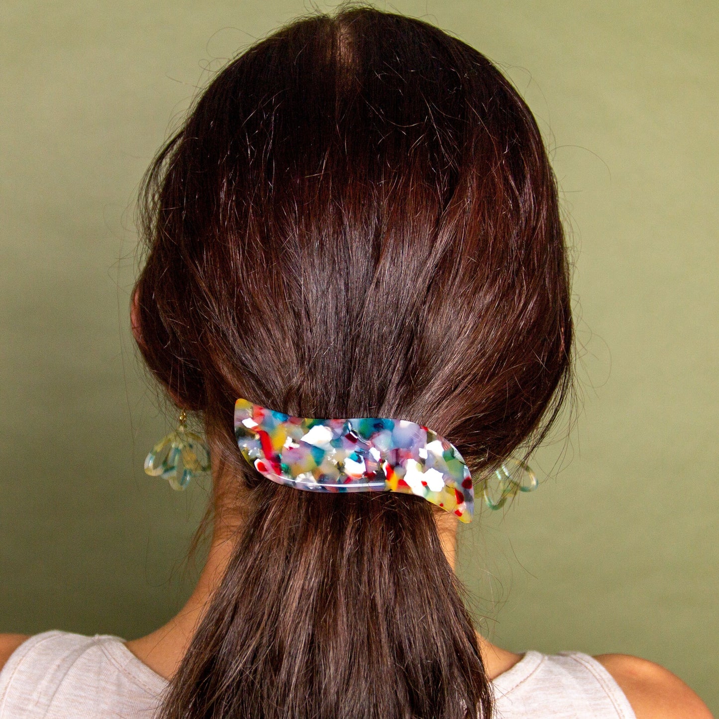 Wave Barrette in Rainbow | Colorful Paint Multi Colored French Barrette Snap Hair Clip Non Slip