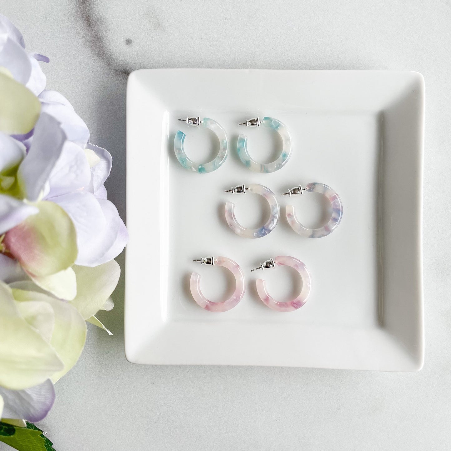 Ultra Mini Hoops in The Fantasy Collection | Purple Pink Unicorn Mermaid Green White Pearl Hoop Earrings 925 Sterling Silver Posts