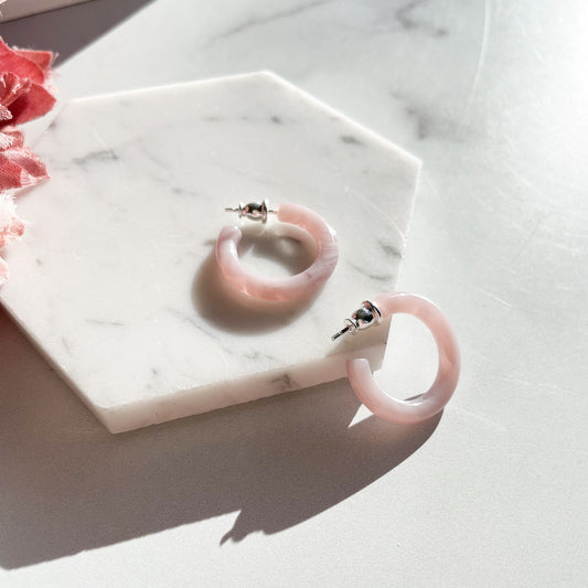 Ultra Mini Hoops in Heather | Small Pink Mauve Swirl Acetate Hoop Earrings 925 Sterling Silver Posts Minimalist Jewelry Gift For Her