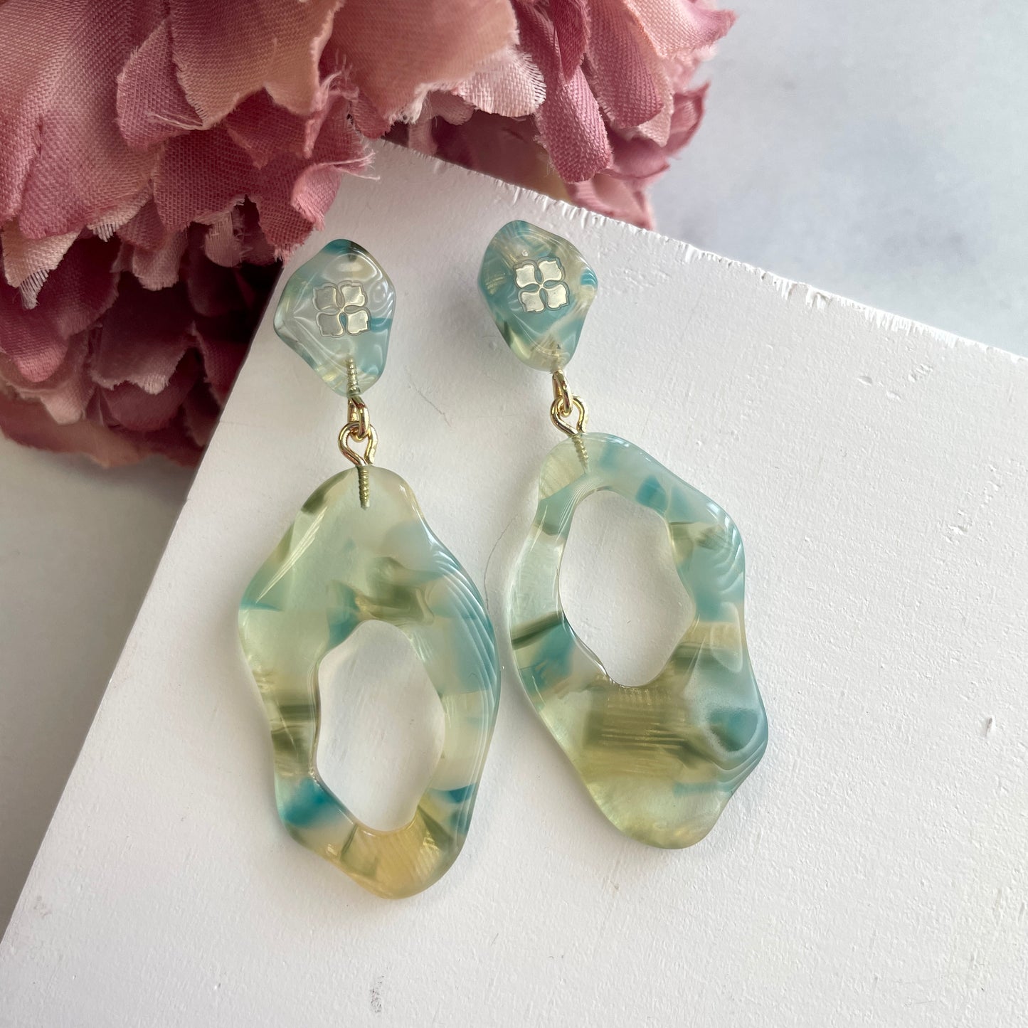Arch Dangles in Dew Drop, Angel Wing, Opal | Italian Acetate Drop Statement Earrings 925 Sterling Silver Posts