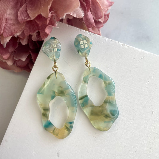 Arch Dangles in Dew Drop, Angel Wing, Opal | Italian Acetate Drop Statement Earrings 925 Sterling Silver Posts