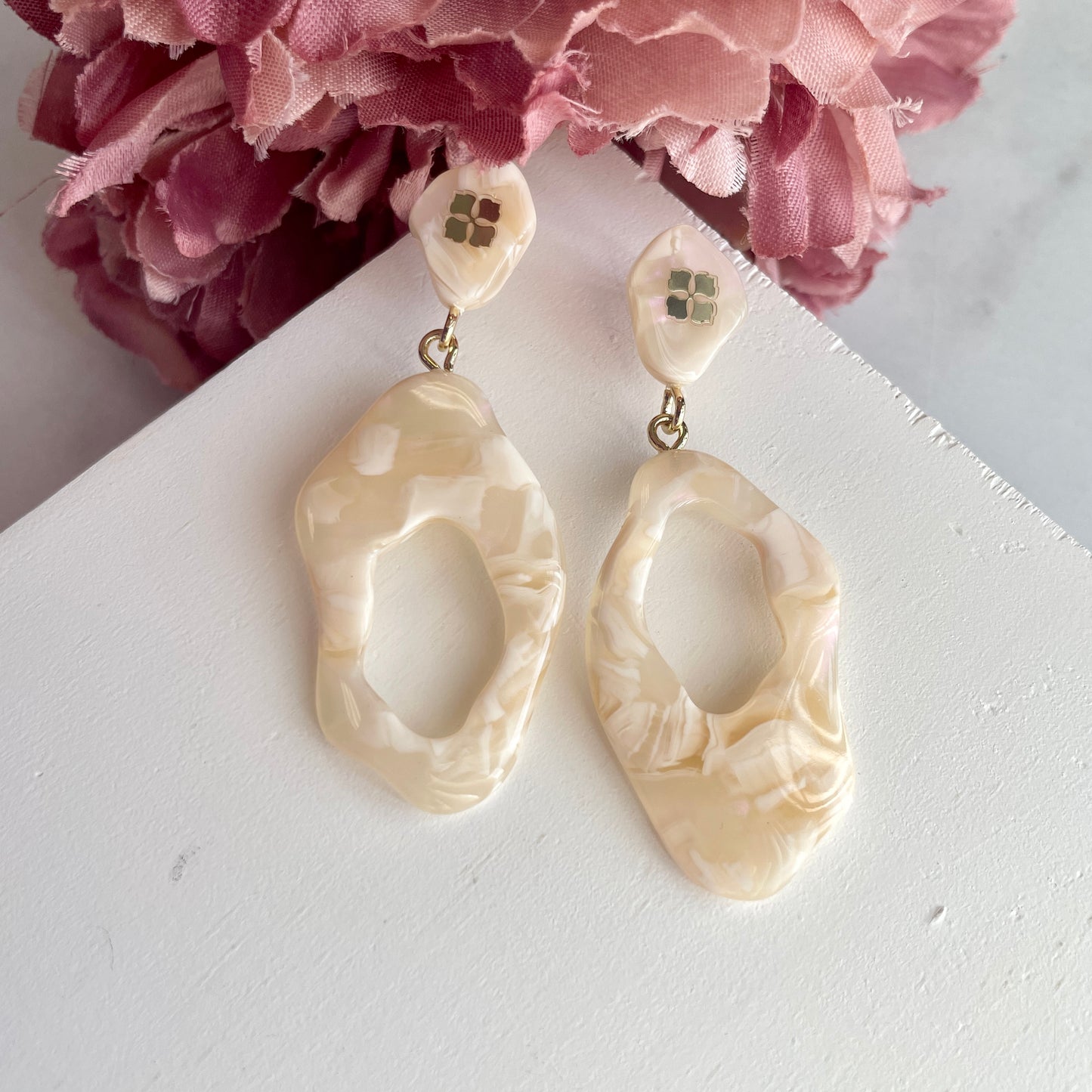 Arch Dangles in Dew Drop, Angel Wing, Opal | Italian Acetate Drop Statement Earrings 925 Sterling Silver Posts