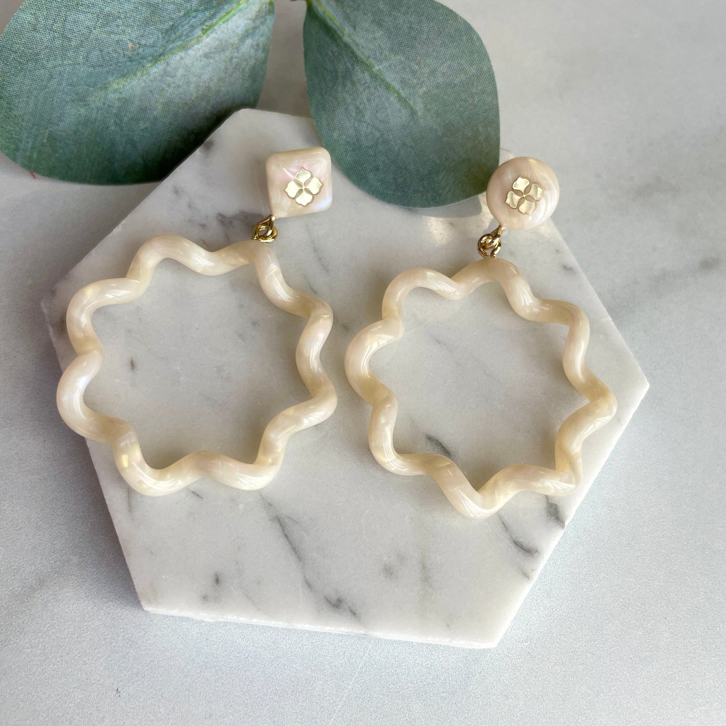 Whirlwind Dangles in Dew Drop, Angel Wing, Koi | Italian Acetate Hoop Dangle Drop Earrings 925 Sterling Silver Posts