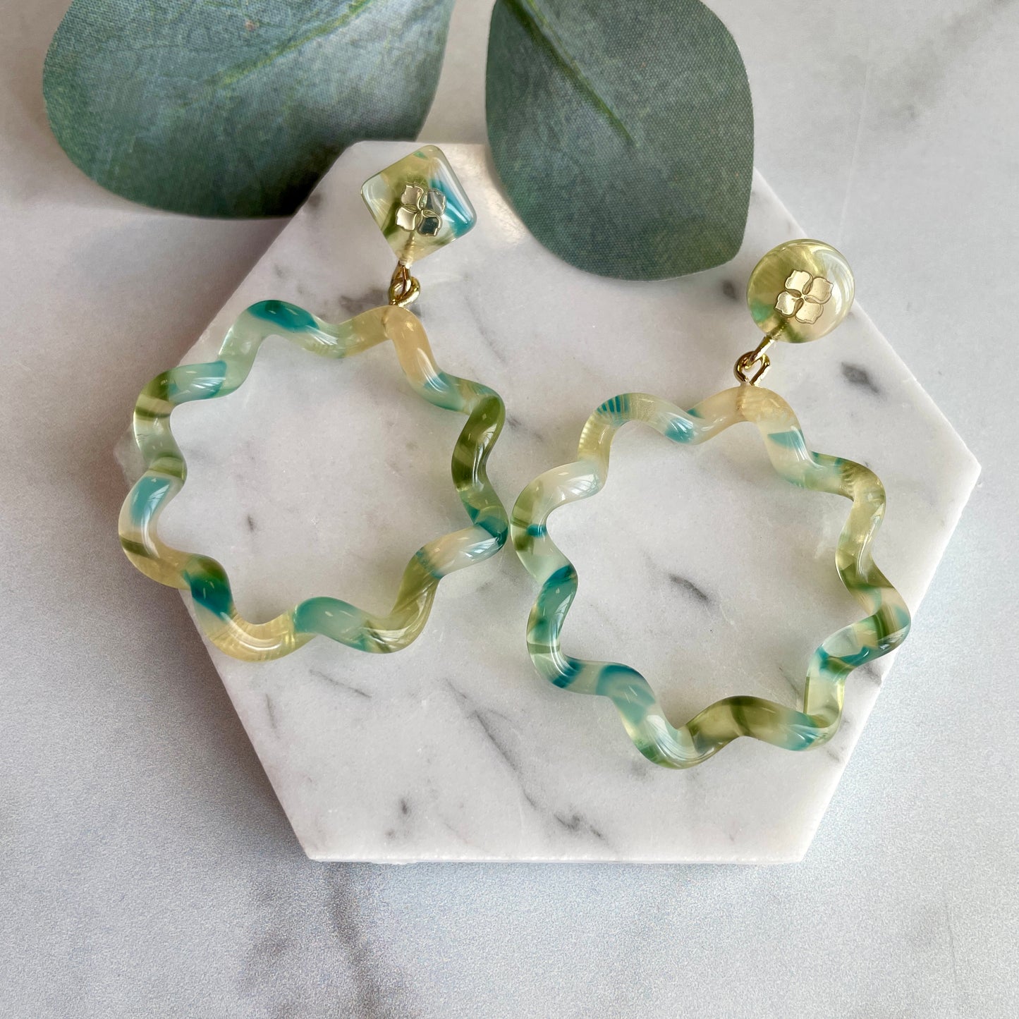Whirlwind Dangles in Dew Drop, Angel Wing, Opal | Italian Acetate Green Dangle Drop Earrings 925 Sterling Silver Posts