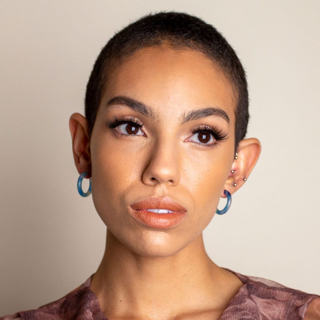 Ultra Mini Hoops in Reef | Small Acetate Blue Brown Beach Hoop Earrings 925 Silver Posts