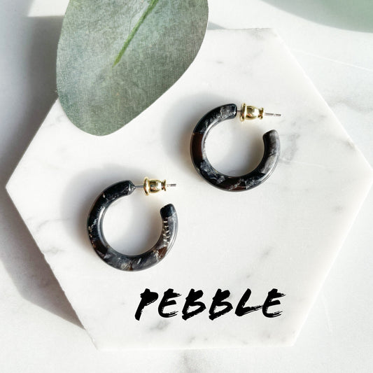 Ultra Mini 24mm Hoops in Pebble | Italian Acetate Colorful Stone Hoop Earrings 925 Silver Posts
