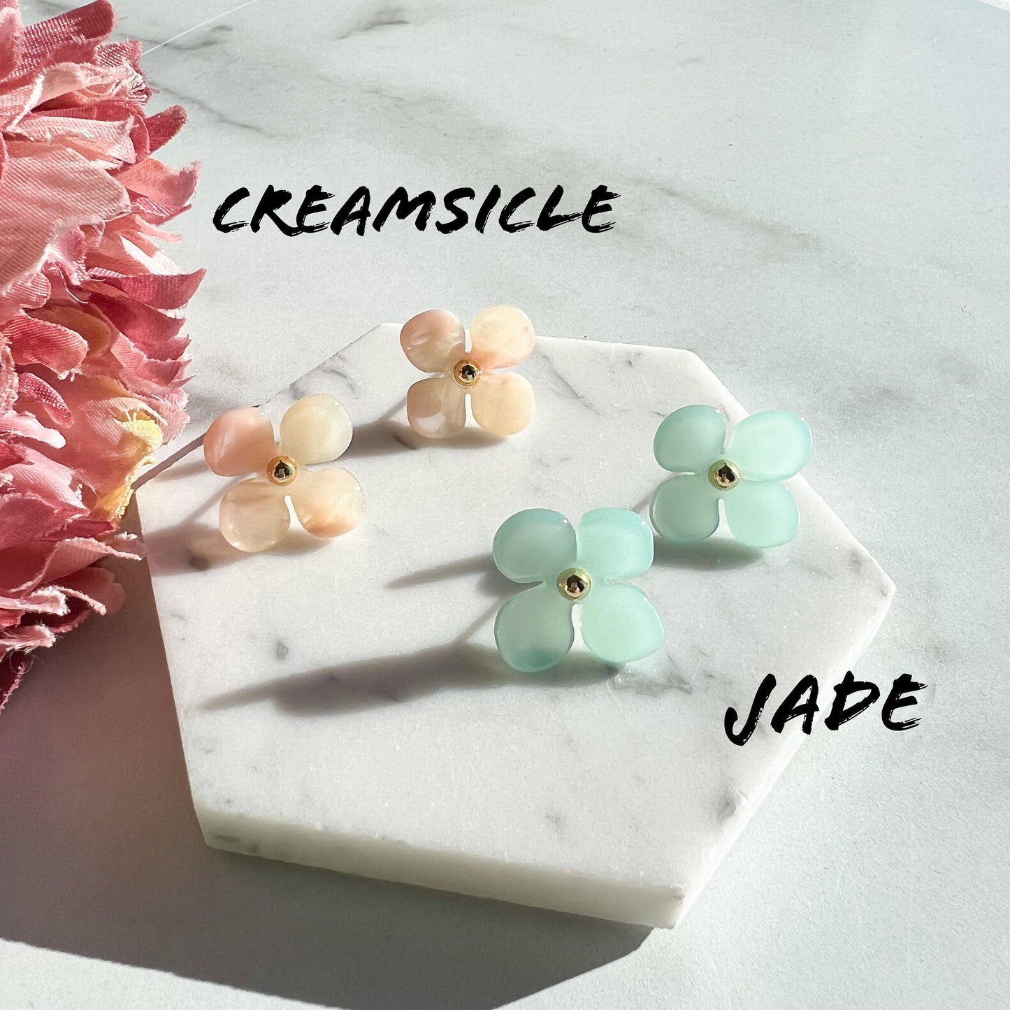 Hydrangea Flower Studs | Cellulose Acetate Colorful Resin Floral Stud Earrings 14k Posts Nickel Free