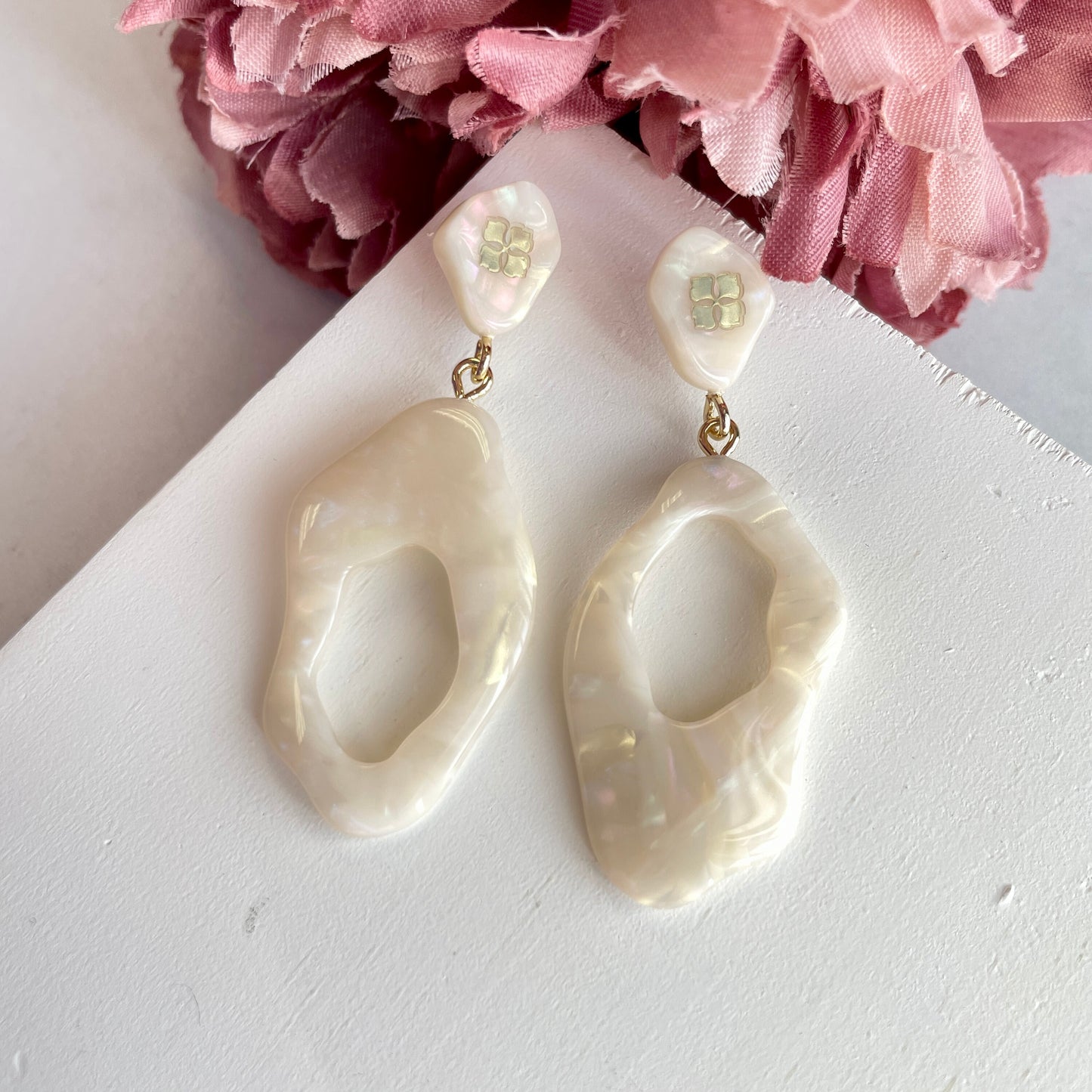 Arch Dangles in Dew Drop, Angel Wing, Opal | Italian Acetate Drop Statement Earrings 925 Sterling Silver Posts