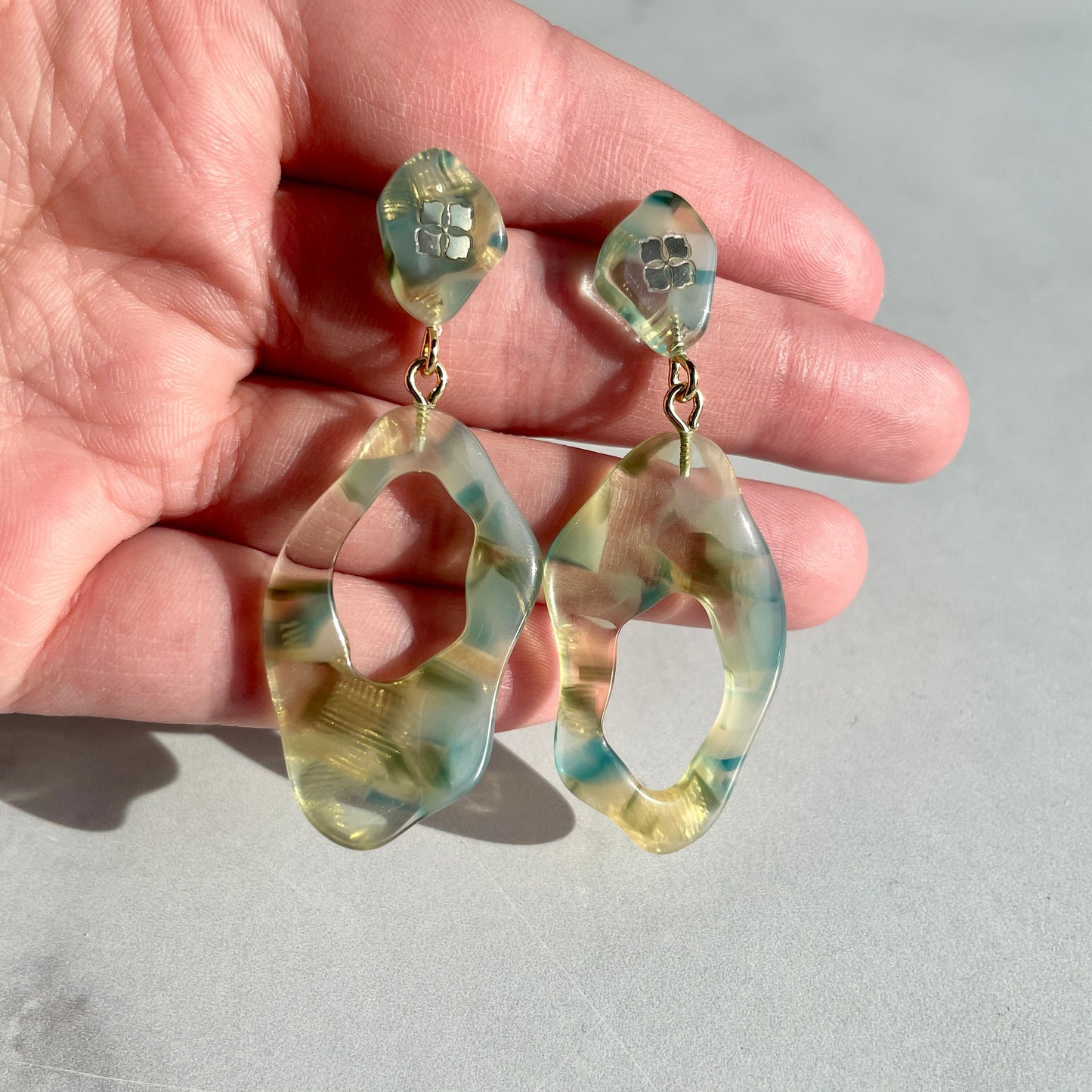 Arch Dangles in Dew Drop, Angel Wing, Opal | Italian Acetate Drop Statement Earrings 925 Sterling Silver Posts