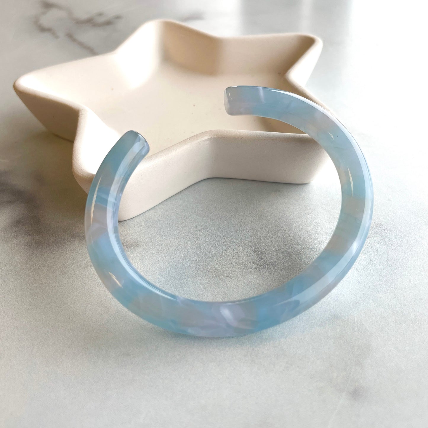 Lush Bangle Cuffs in Sky, Peach, and Lily Pad | Italian Acetate Resin Cuff Bangle Bracelet