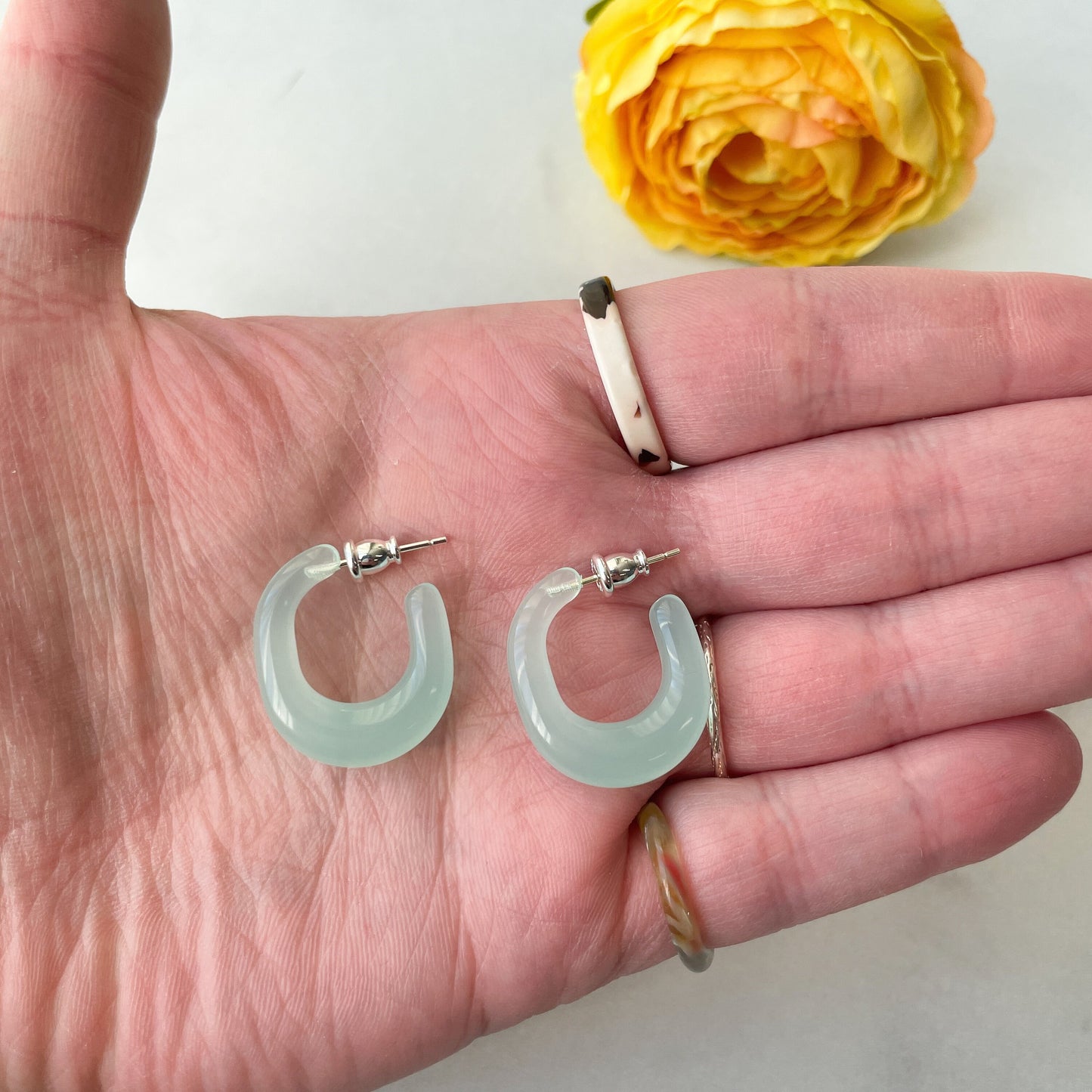 Juicy Hoops in Jade | Green Turquoise Clear Hoops | Italian Acetate Tortoise Shell Hoop Earrings Thick Chunky 925 Sterling Silver Posts