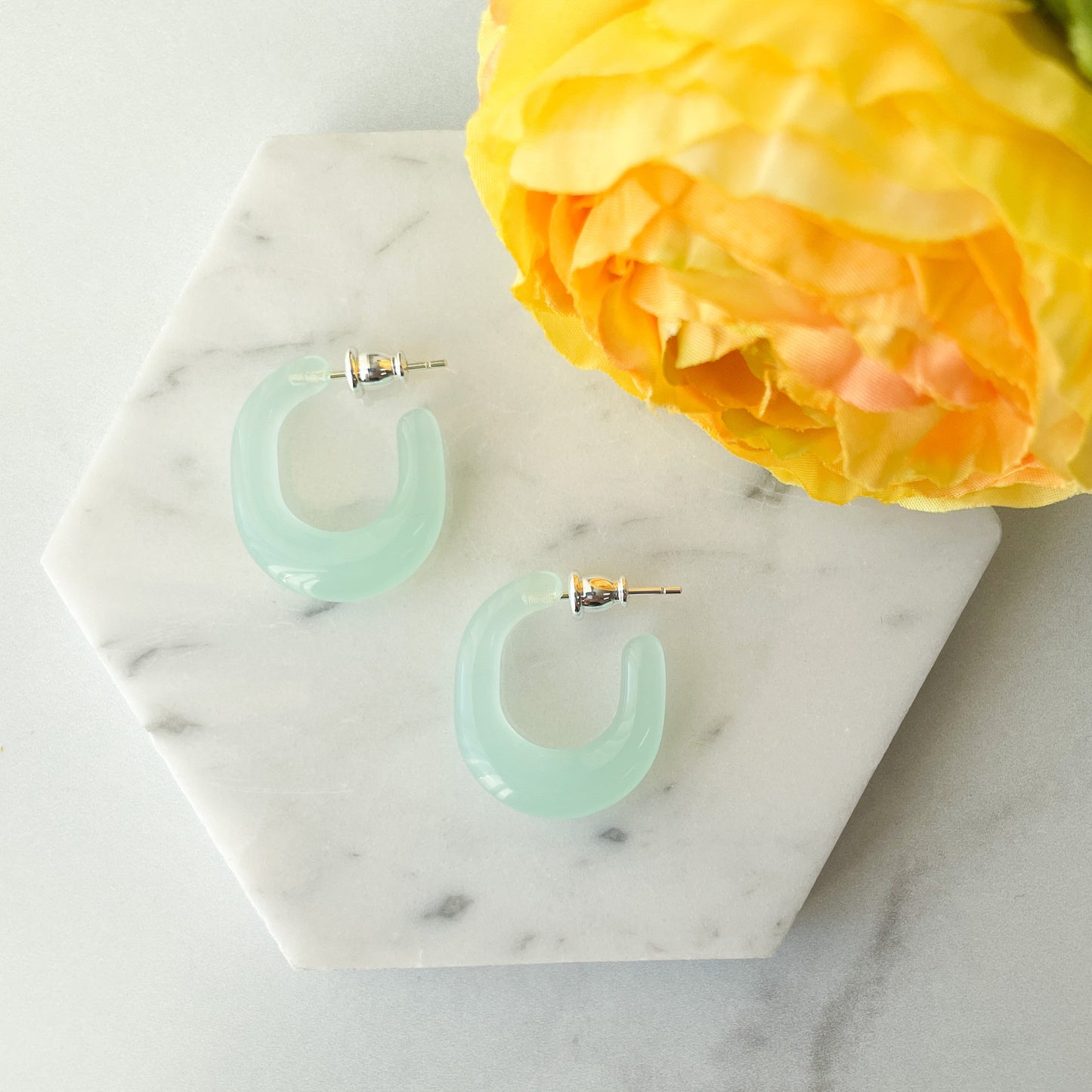 Juicy Hoops in Jade | Green Turquoise Clear Hoops | Italian Acetate Tortoise Shell Hoop Earrings Thick Chunky 925 Sterling Silver Posts