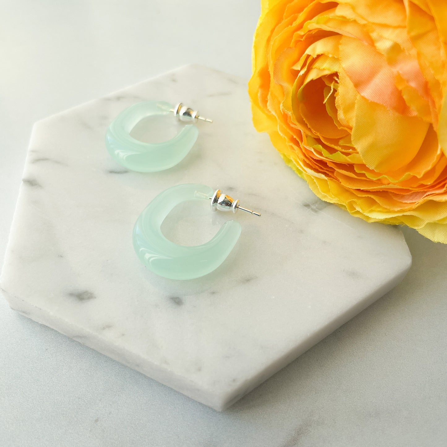 Juicy Hoops in Jade | Green Turquoise Clear Hoops | Italian Acetate Tortoise Shell Hoop Earrings Thick Chunky 925 Sterling Silver Posts
