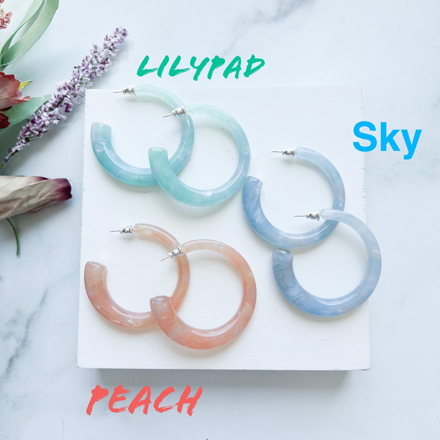 Sfera Hoop Collection | 55mm Large Statement Geometric Square Round Italian Cellulose Acetate Hoops 925 Sterling Silver Posts