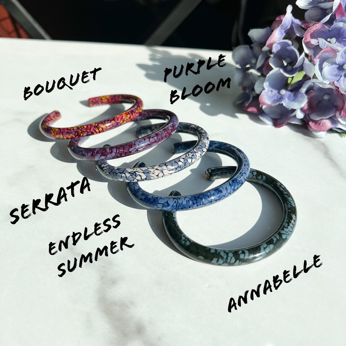 Lush Cuffs in the Hydrangea Collection| Floral Flower Bracelets Bangle Cuff