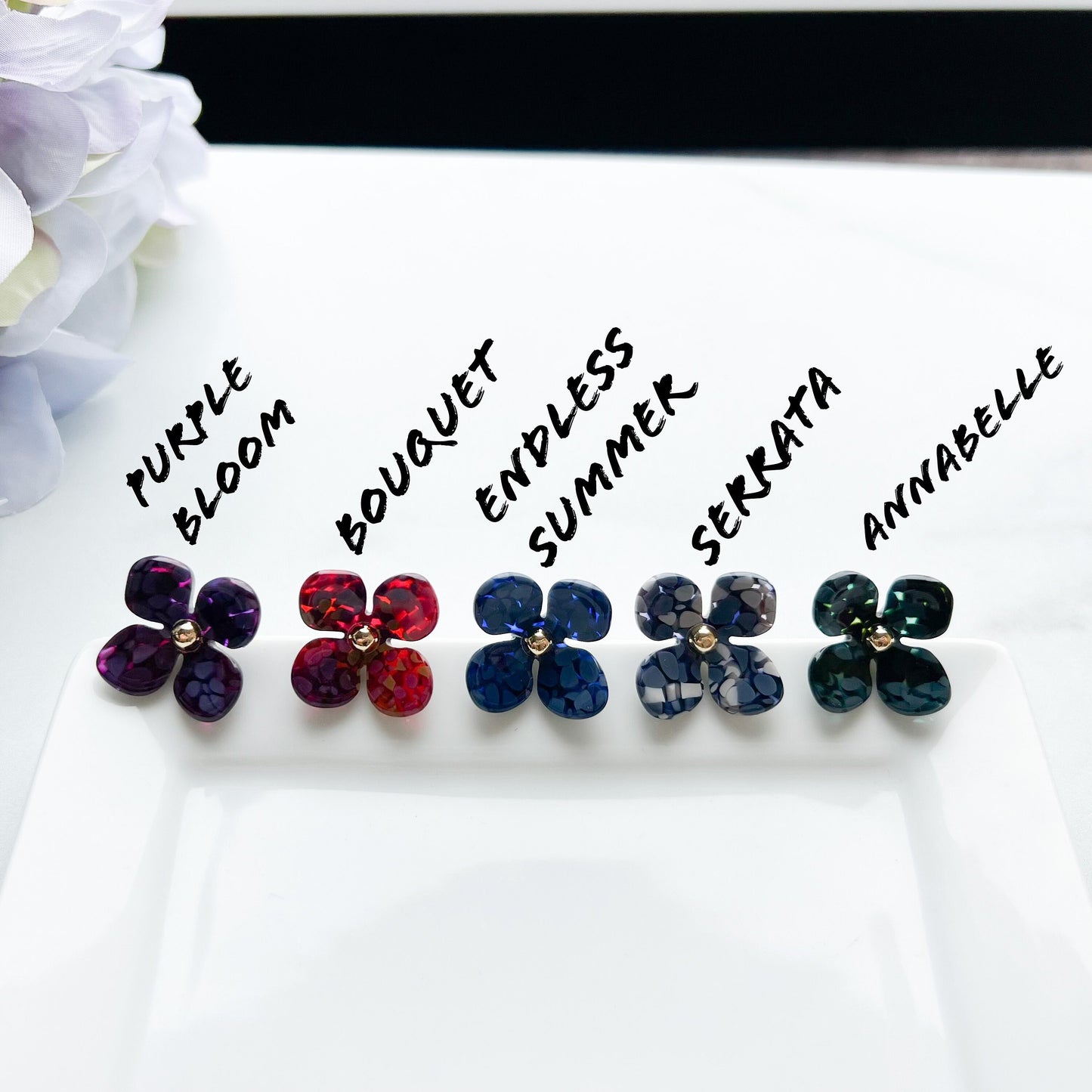 Hydrangea Flower Studs | Cellulose Acetate Colorful Resin Floral Stud Earrings 14k Posts Nickel Free