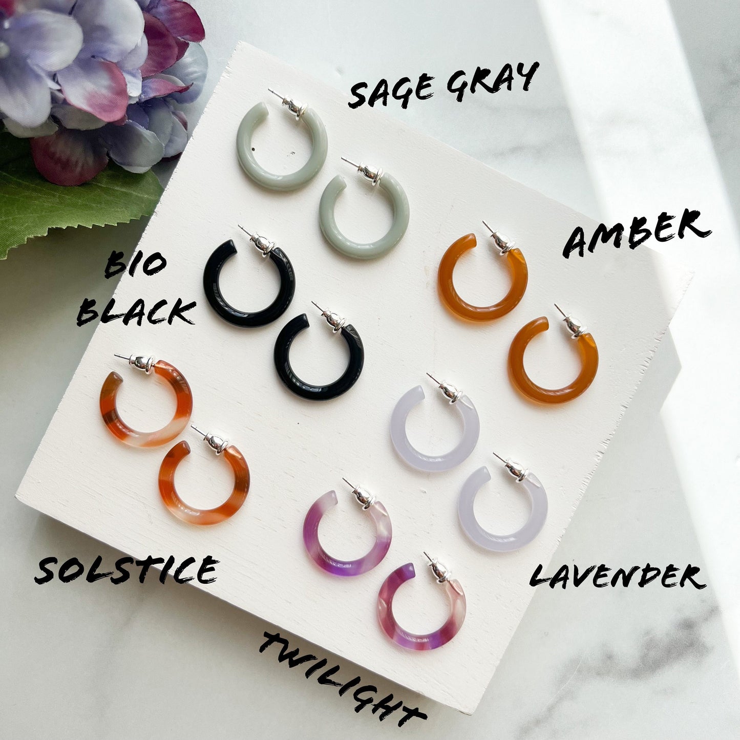 New Ultra Mini Hoops | Small Hoop Earrings Cellulose Acetate 925 Sterling Silver Posts