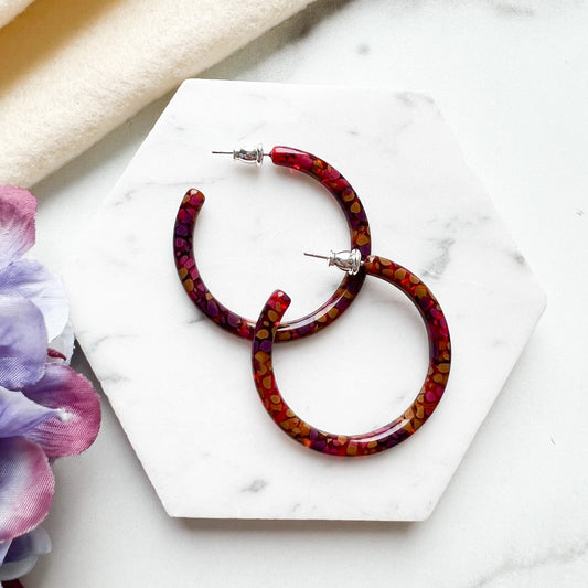 40mm Thin Round Hoops in the Hydrangea Collection| Large Hoop Earrings Flower Floral Hoops Cellulose Acetate 925 Sterling Silver Posts