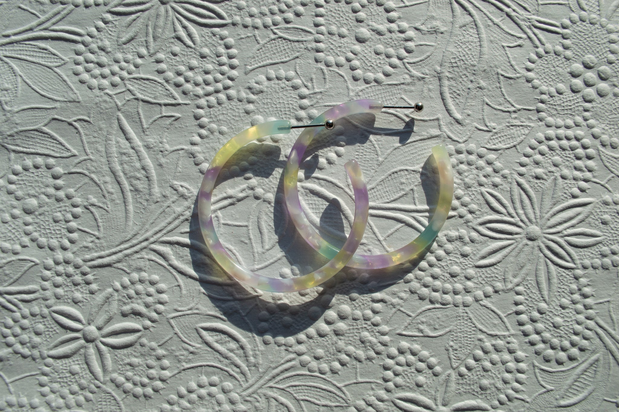 50mm Colorful Acetate Hoops in Teresa | Purple Teal Gold |Hypoallergenic .925 Sterling Post | Eco Friendly Italian Acetate |Ball Back Option