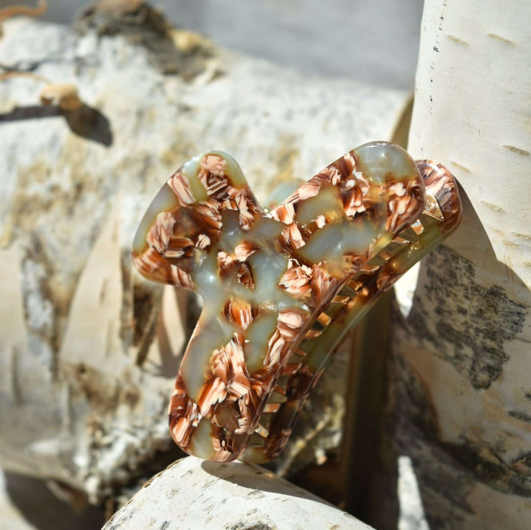 Mini French Hair Claw in Twisted Oak | Brown, Gray, and Green Hair Clip Acetate Stainless Steel