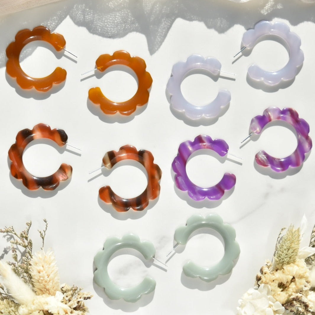 Flower Power Hoop Collection | Large Resin Hoop Earrings Cellulose Acetate 925 Sterling Silver Posts