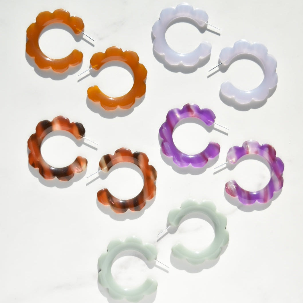 Flower Power Hoop Collection | Large Resin Hoop Earrings Cellulose Acetate 925 Sterling Silver Posts